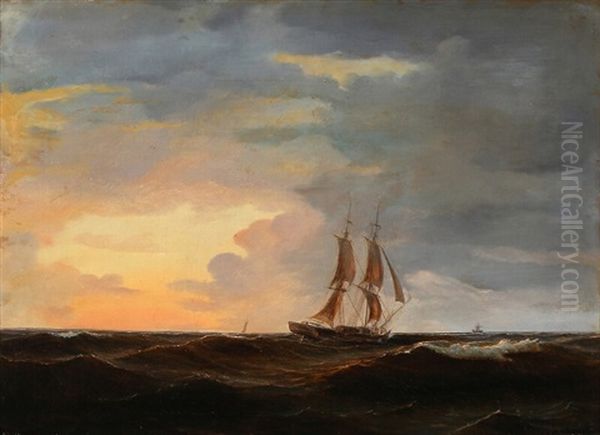 A Schooner In The Evening Sun Oil Painting by Carl Fredrick Sorensen