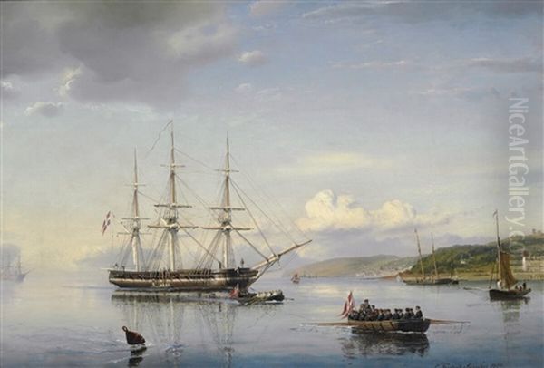 Corvette At The Port Of Piraeus Oil Painting by Carl Fredrick Sorensen