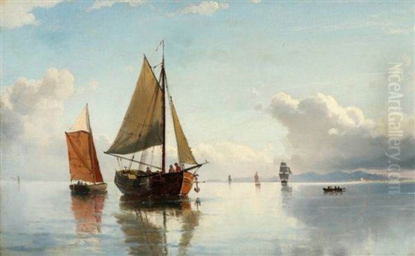 Seascape With Sailing Boats, Kullen In The Background Oil Painting by Carl Fredrick Sorensen