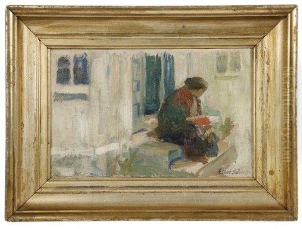 Woman Reading On Stoop by Eiler (Carl) Sorensen