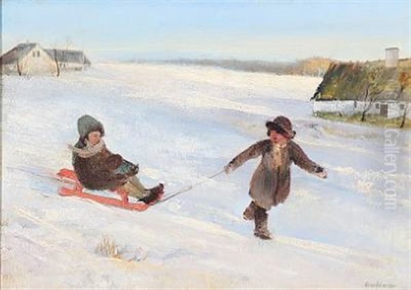 Tobogganing On The Countryside by Eiler (Carl) Sorensen