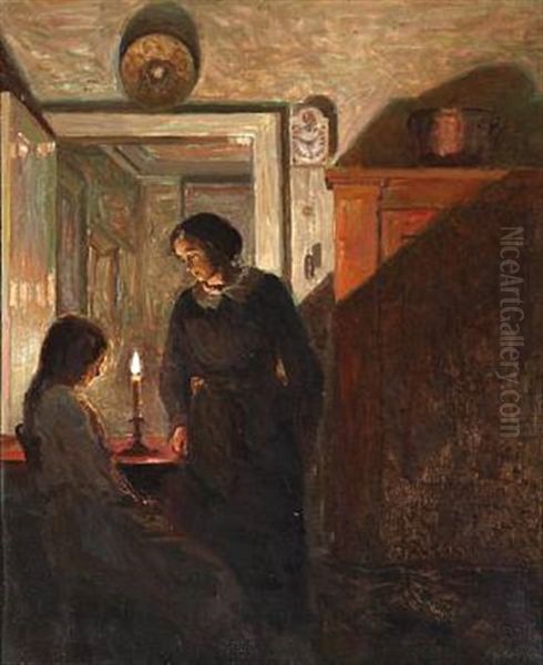 Interior With A Mother And A Daugther by Eiler (Carl) Sorensen