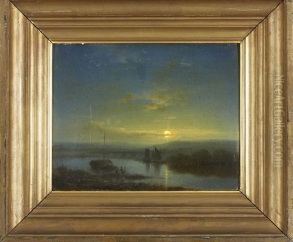 Manskenslandskap Med Fiskare Oil Painting by Jacobus Loerenz Sorensen