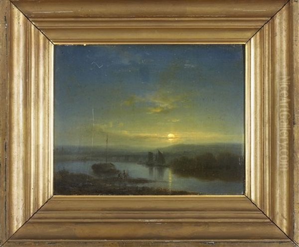 Manskenslandskap Med Fiskare Oil Painting by Jacobus Loerenz Sorensen