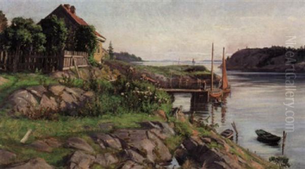 Hus Ved Sjoen Oil Painting by Jorgen Sorensen