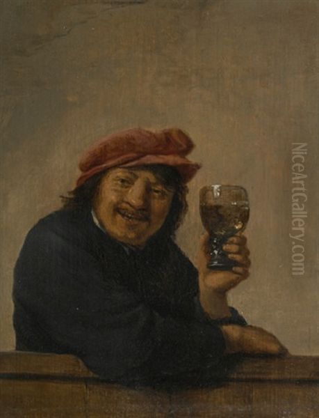 Man Holding A Glass Roemer Oil Painting by Hendrick Martensz Sorgh