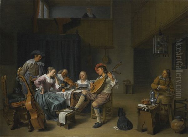 A Musical Company In An Interior Oil Painting by Hendrick Martensz Sorgh