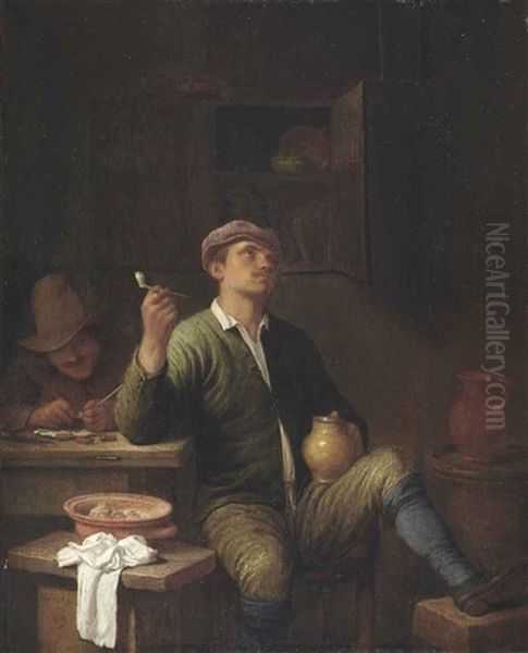 A Man Smoking And Drinking In A Tavern Oil Painting by Hendrick Martensz Sorgh