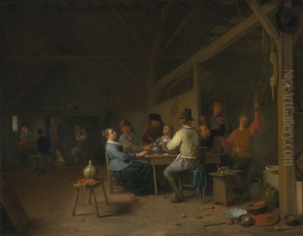 Tavern Interior With Drinkers And Smokers Oil Painting by Hendrick Martensz Sorgh