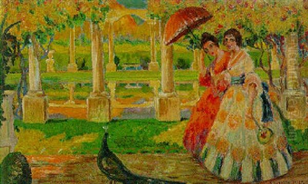 Elegant Ladies In A Formal Garden Oil Painting by Eduardo Soria