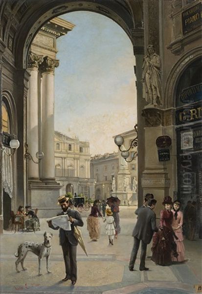 Scorcio Di Piazza Della Scala Dalla Galleria Vittorio Emanuele Oil Painting by Luigi Sorio