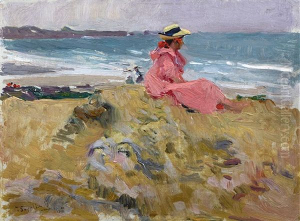 Elena En La Playa, Biarritz Oil Painting by Joaquin Sorolla