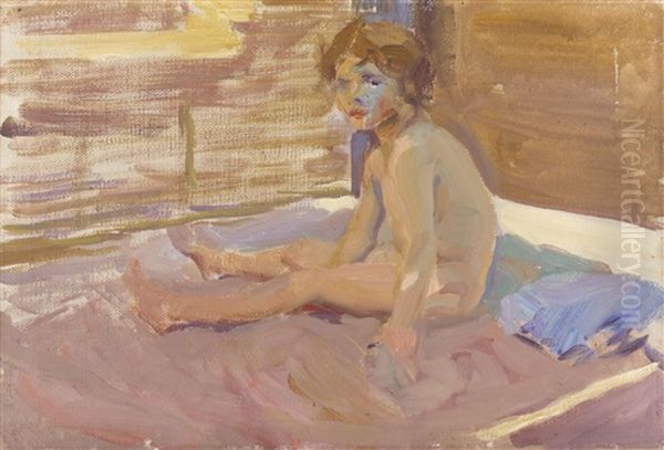 Nina En La Playa De Valencia (girl On Valencia Beach) Oil Painting by Joaquin Sorolla