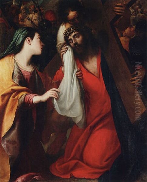 Christ Met By Saint Veronica On The Road To Cavalry Oil Painting by Pietro Sorri