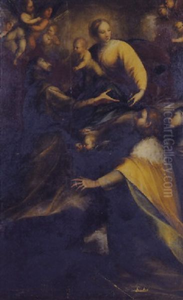 Saint Francois, Un Roi Et Une Sainte En Oraison Devant La Vierge Et L'enfant Oil Painting by Pietro Sorri