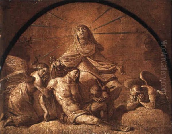 Pieta With The Virgin Of Seven Sorrows, Angels And Putti Oil Painting by Pietro Sorri