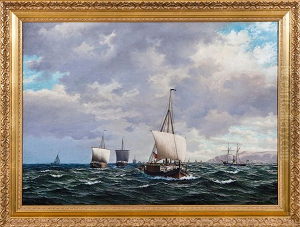 Frakteskuter Og Dampskip I Rom Sjo Oil Painting by Frederik Sorvig