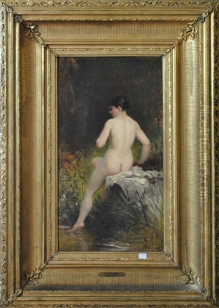 Jeune Femme Nue De Dos Oil Painting by Charles Soubre