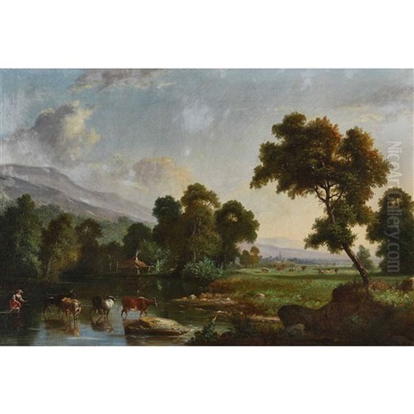 Flusslandschaft Mit Kuhherde Und Hirtin Oil Painting by Francois Souchon