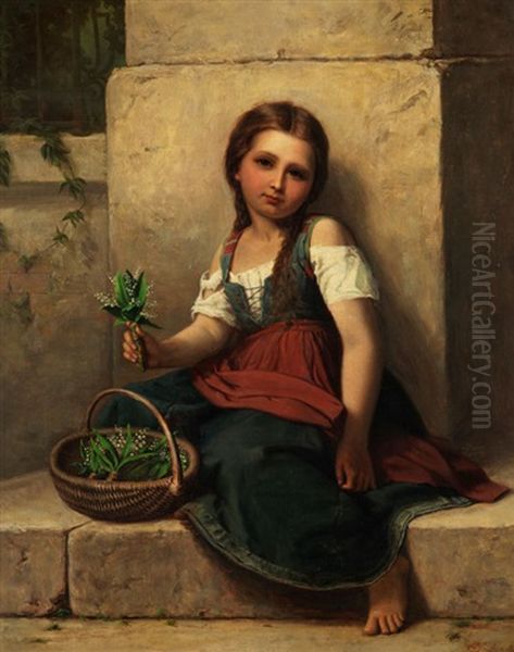 Kleine Maiglockchenverkauferin Oil Painting by Wilhelm Ferdinand Souchon