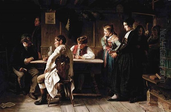 Cheating At Cards (after Benjamin Vautier) Oil Painting by Wilhelm Ferdinand Souchon