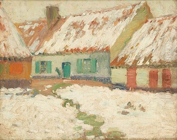 Fermes Sous La Neige Oil Painting by Octave Soudan