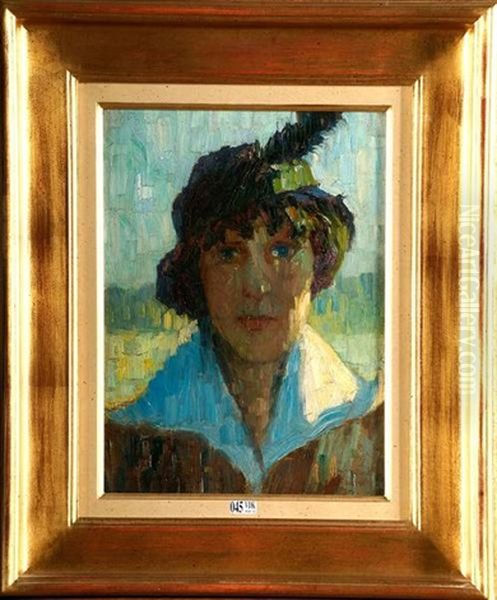 Portrait De Jeune Femme Au Chapeau Oil Painting by Octave Soudan