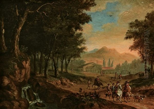 Elegante Gesellschaft Bei Der Heimkehr Von Der Jagd Oil Painting by Hendrik Soukens