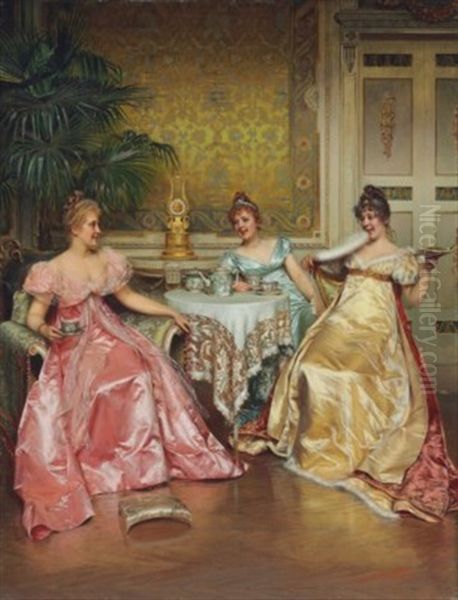 Afternoon Tea For Three Oil Painting by Charles Soulacroix