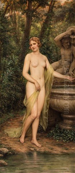 Maiden By The Fountain Oil Painting by Frederic Soulacroix