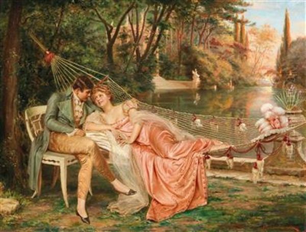 Flirting In The Park Of The Villa Borghese Oil Painting by Frederic Soulacroix