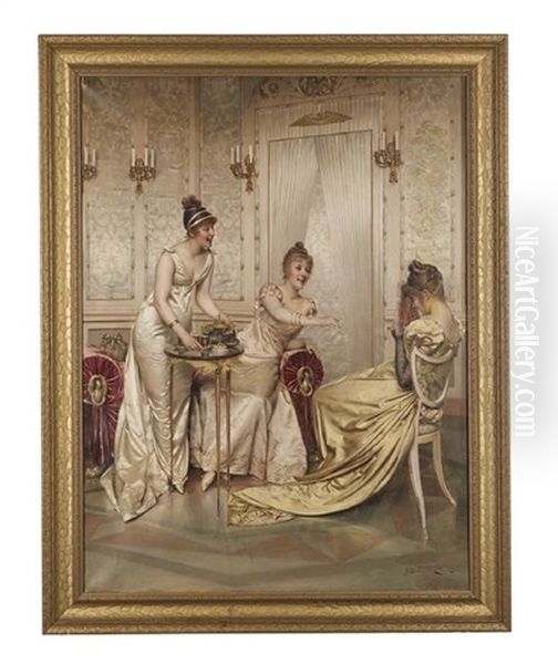 Afternoon Tea For Three Oil Painting by Frederic Soulacroix