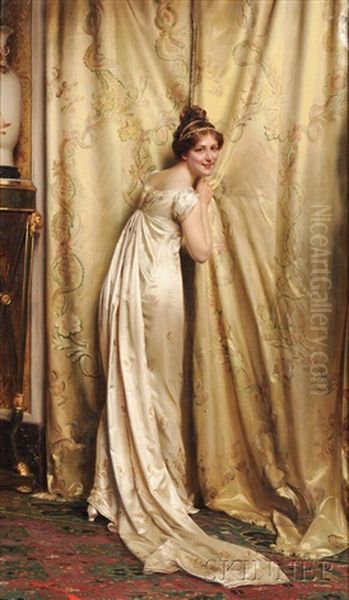 A Peek Behind The Curtain Oil Painting by Frederic Soulacroix