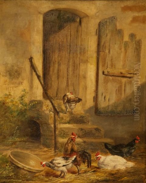 Poules Et Coqs Oil Painting by Louis Ulysse Souplet