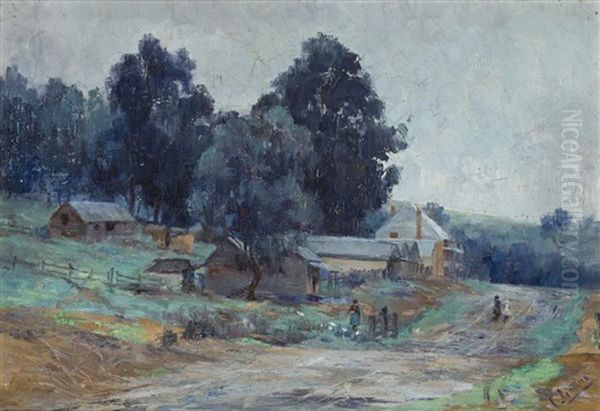 Yarra Street, Warrandyte, Looking West Towards The Grand Hotel Oil Painting by Clara Southern