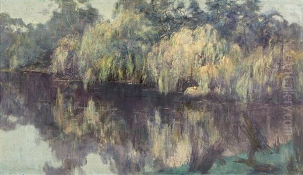 Riverbend Reflections Oil Painting by Clara Southern