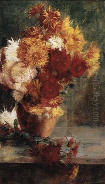 Chrysanthemums Oil Painting by Clara Southern