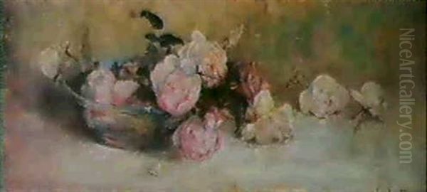 Peony Roses In A Glass Bowl Oil Painting by Clara Southern