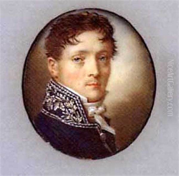 A Young Auditeur At The French Conseil D'etat In Blue Coat With Silver-embroidered Collar, Knotted White Cravat Oil Painting by Jean Jacques Soutter