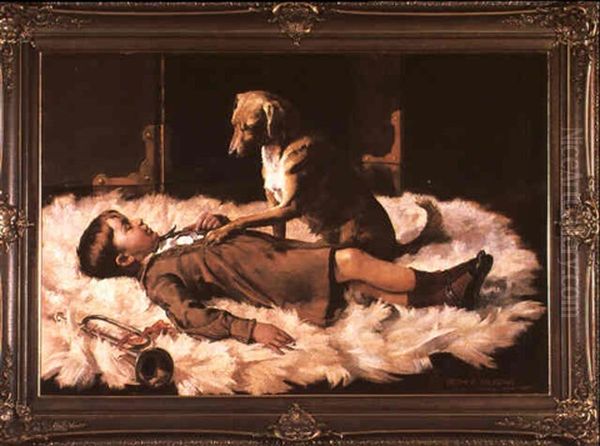 Two Friends (vasco, And His Dog Baron) Oil Painting by Arthur Jose de Souza Loureiro