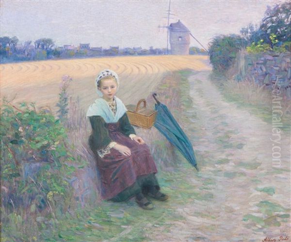 Landscape With Breton An Oil Painting by Alberto Carlos de Souza Pinto