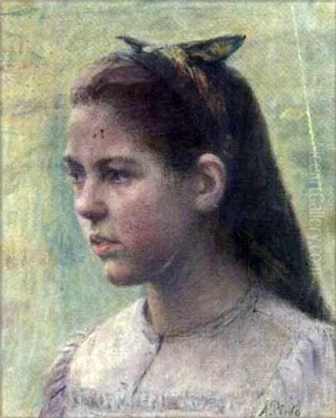 Portrait De Jeune Fille De Trois Quarts Oil Painting by Alberto Carlos de Souza Pinto