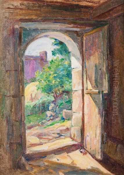 House Door Oil Painting by Jose Julio Souza Pinto