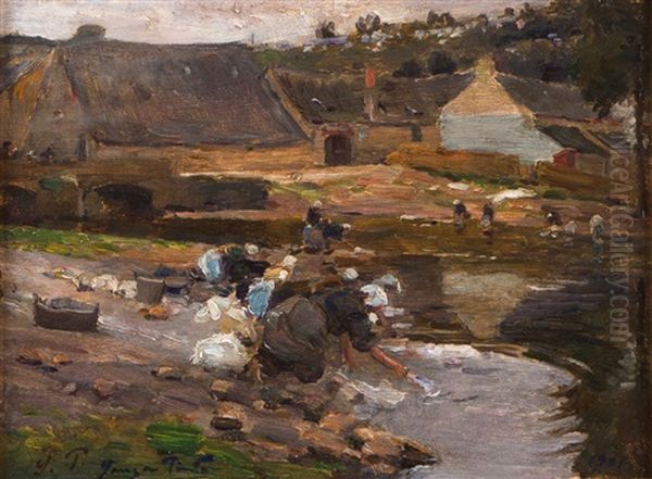 Washerwomen Oil Painting by Jose Julio Souza Pinto