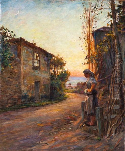 Landscape With Houses An Oil Painting by Jose Julio Souza Pinto