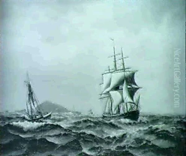 Marine Med Sejlskib, I Forgrunden Norsk Sejlskib Oil Painting by Theodor Sovig