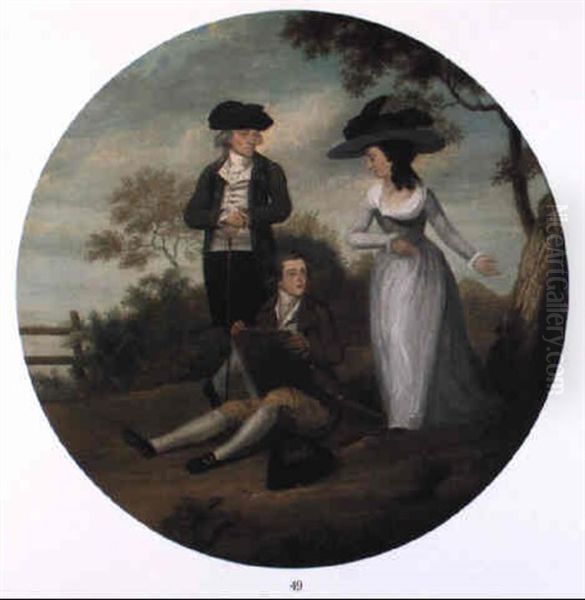 Portrait Of The Artist With His Brother Charles And Sister Arabella Oil Painting by James Sowerby