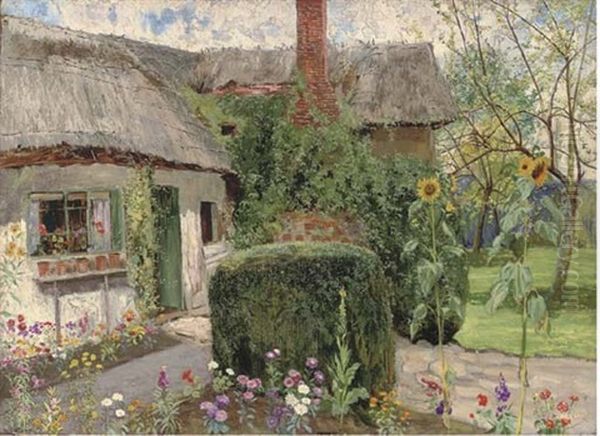 A Cottage Garden, Sutton Courtenay, Abingdon Oil Painting by John Sowerby