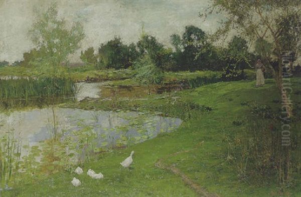 By The Pond Oil Painting by John Sowerby