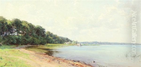 Summerlandscape By A Lakeshore Oil Painting by Carl Martin Soya-Jensen